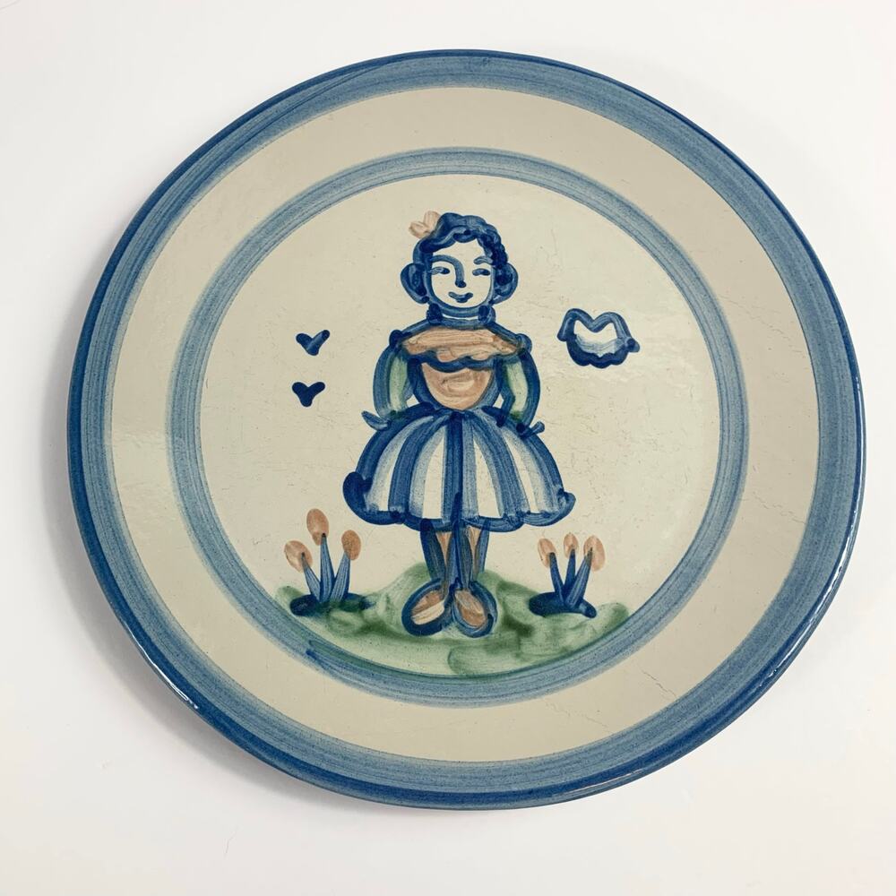 MA Hadley Pottery Farmer Woman Country Dinner Plate 11" Cottagecore Vtg Folk Art